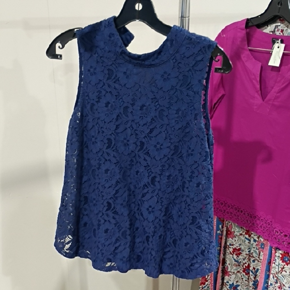 Sienna Sky Royal Blue Lace Blouse, Flattering Fit, High Neck, Medium
